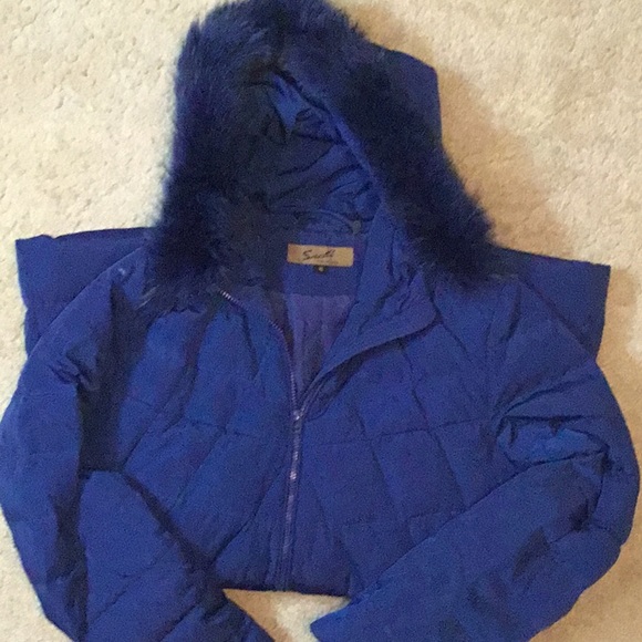 Sachi Collection XL real fur hooded down parka blue - Picture 1 of 9